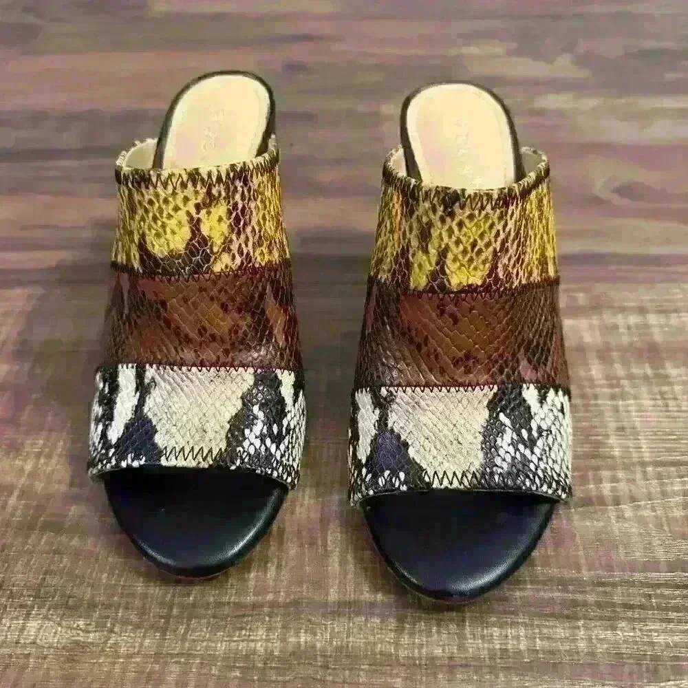 Gibson Latimer Snakeskin multicolor Leather mule block heels‎ Sz 7 - Picture 2 of 9